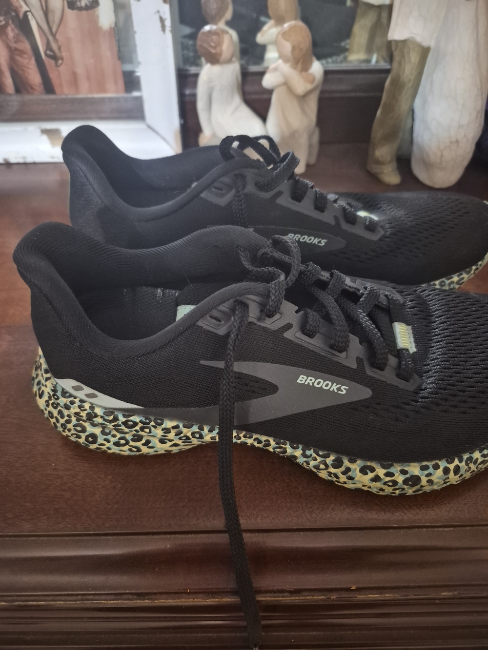 Brooks Women’s Black Running Shoes with Leopard-Print Midsole
